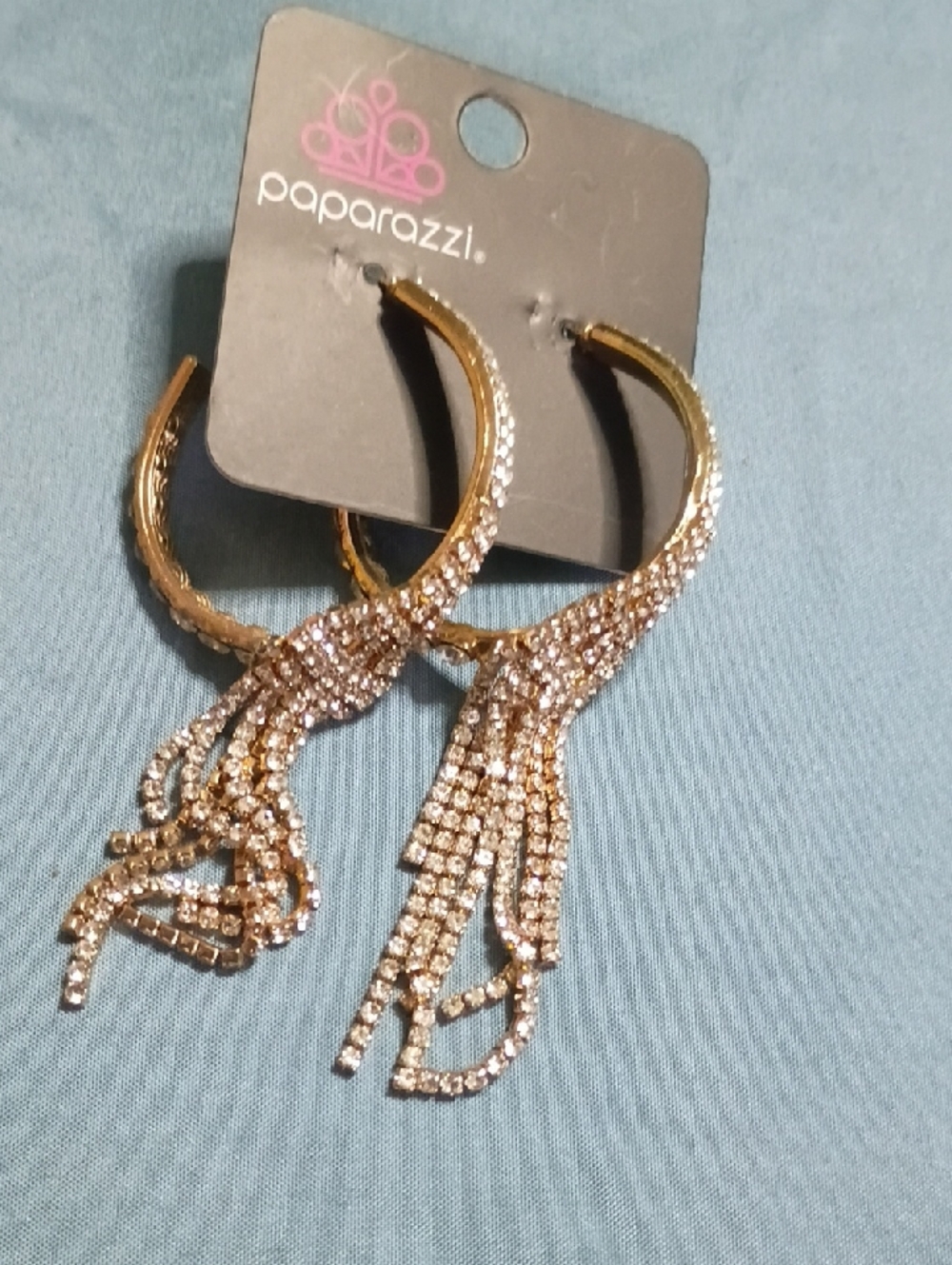 paparazzi Gold Rhinestone Fringe Hoop Earrings